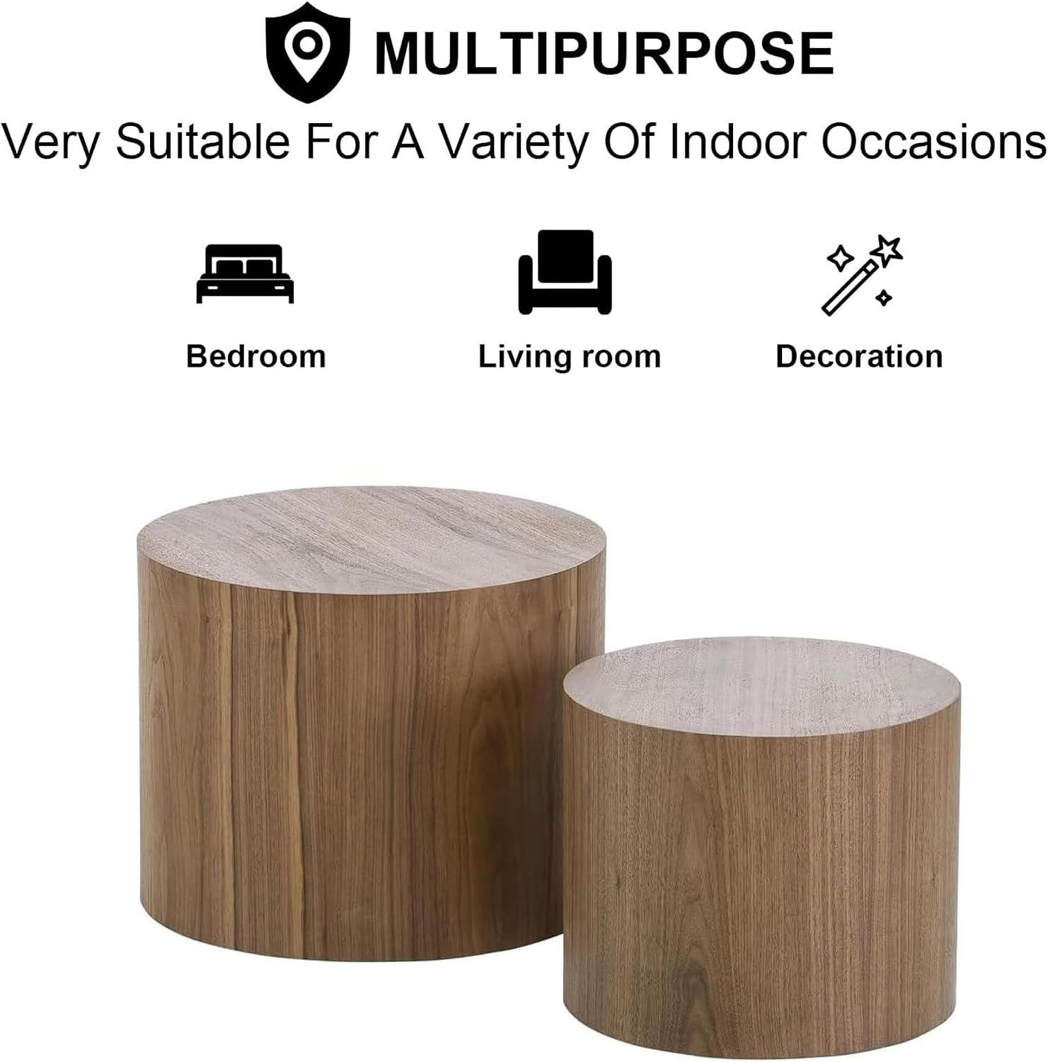 Nesting Coffee Table Set of 2, Modern Nesting Side Table End Table Set Small Round Accent Tables for Small Spaces Wood Circle Coffee Table for Living Room Bedroom Office