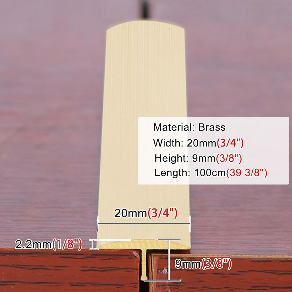 T Molding Floor Transition Strip Brass, 2 Cm Wide Doorway Threshold Seam Strip for Wood to Tile Laminate Hardwood, Floor Wall Gap Edging Trim(10pcs)