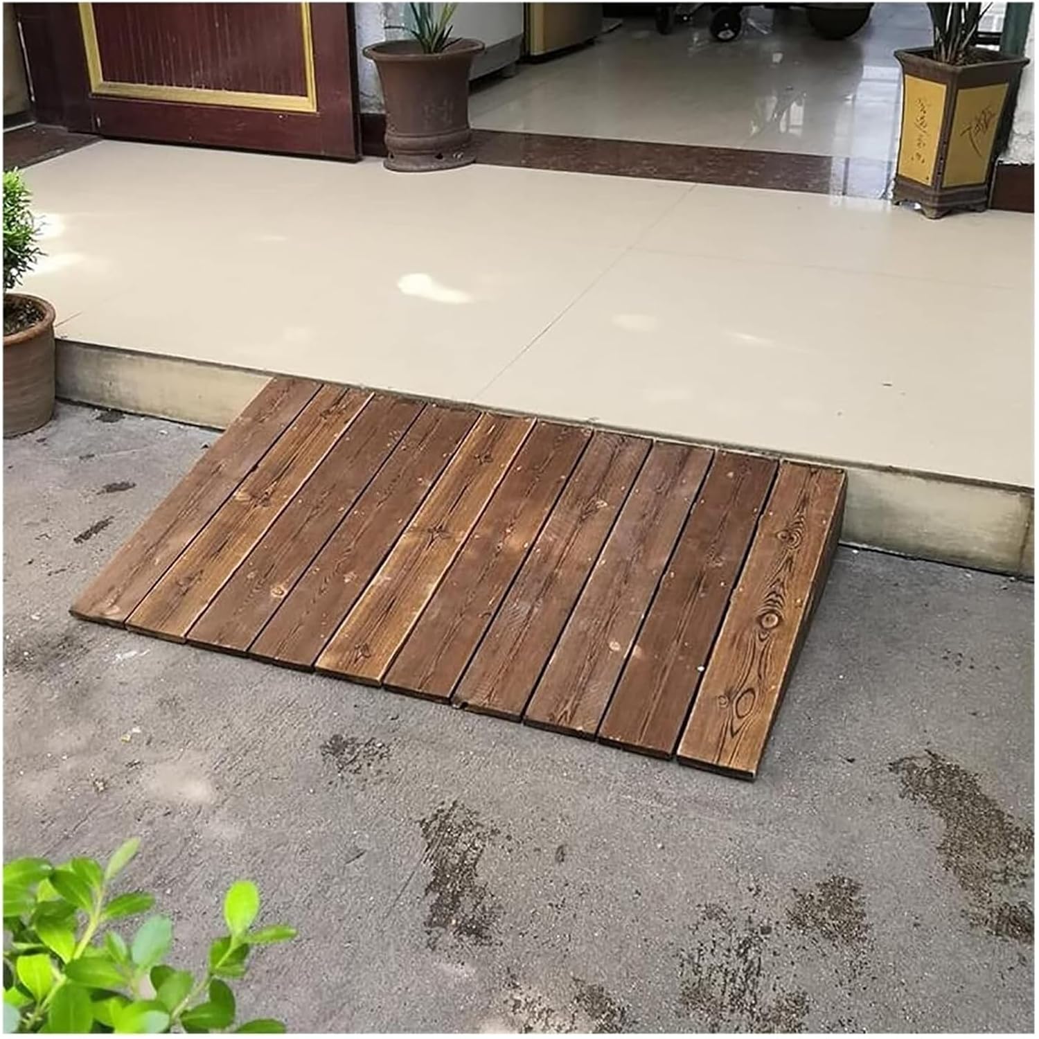 Threshold Ramp, Auxiliary Wood Threshold Ramps for Doorways, 4 5 6 7 8 10 Inch Rise Wheelchair Transition Ramp for Home/Front Door/Yard/Patio, Non Slip (Size : 90x70x18cm/35.4x27.5x7in