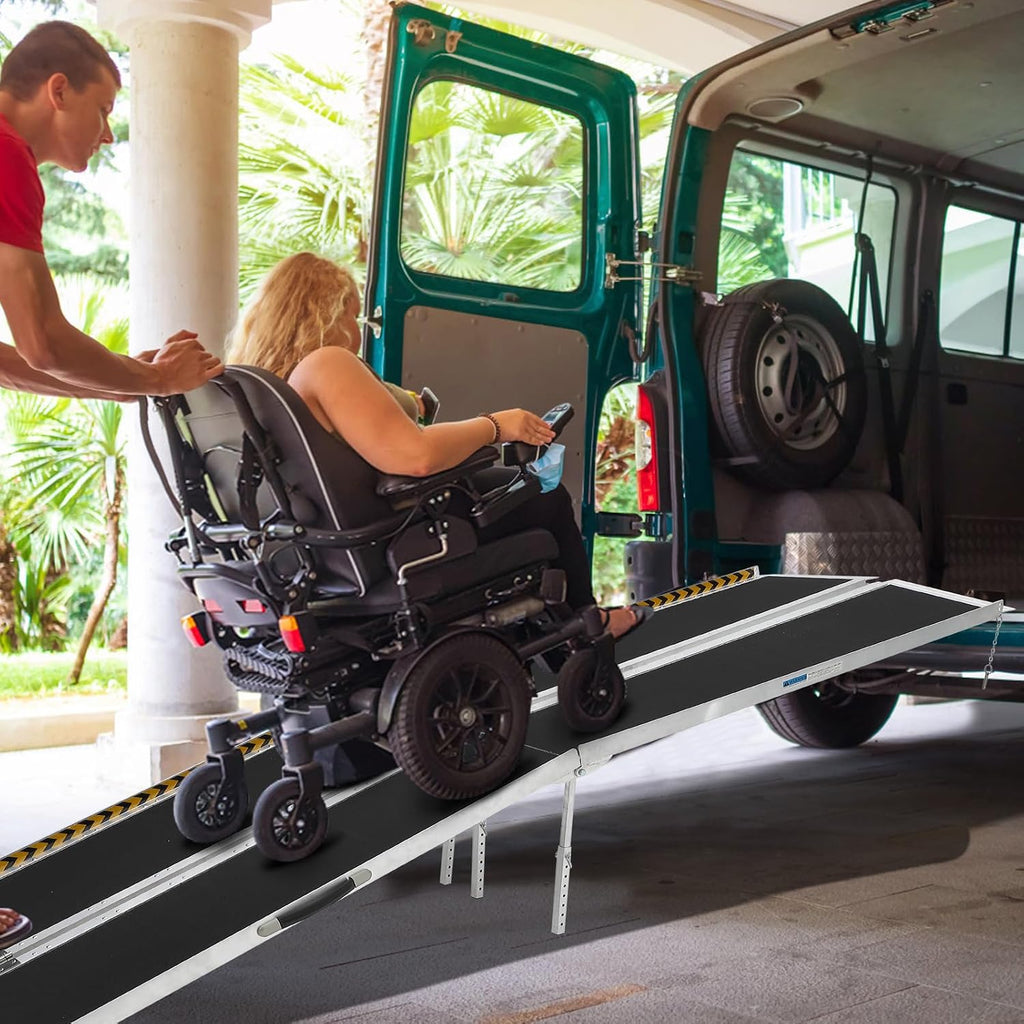 10FT Portable Wheelchair Ramp Non-Skid Aluminum Handicap Ramps with Handle 29'' Wide 600LBS Capacity Wheel Chair Ramp Scooter Ramps for Home, Steps, Stairs, Entry, Threshold, Doorways