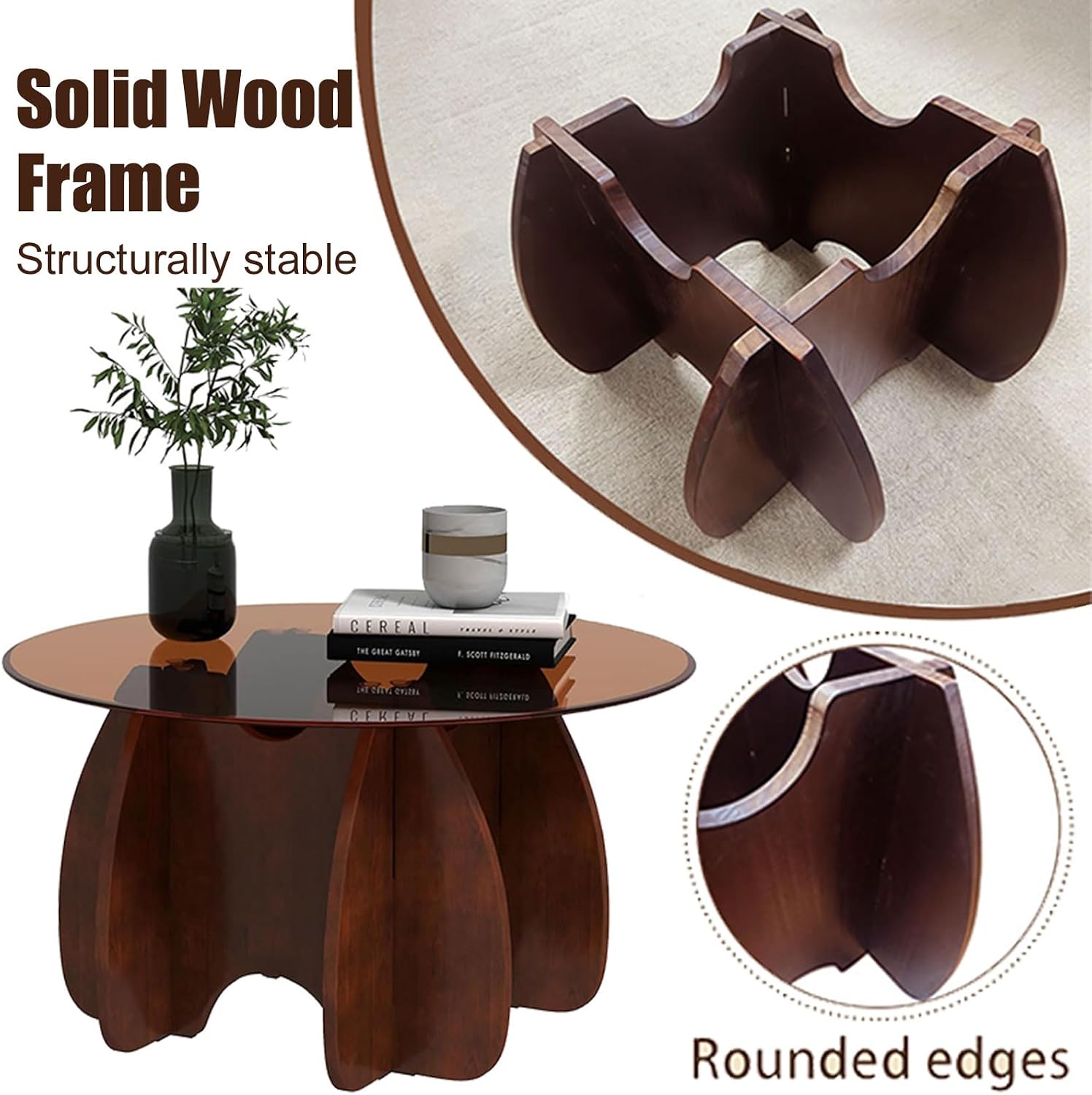 Round Glass Coffee Table Brown Glass Modern Center Tables for Living Room Small Spaces Creative Unique Accent Table Extendable Home Furniture