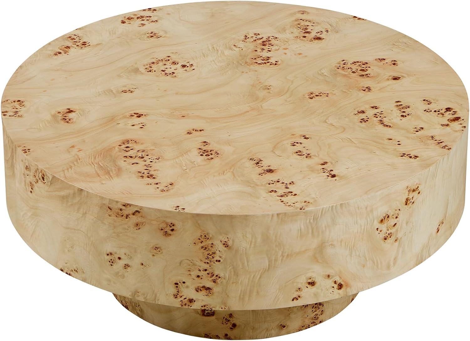 31.49'' Round Coffee Table Modern Wood Coffee Table for Living Room, Contemporary Circle Fluted Drum Pedestal Style, Burl Wood Veneer, Easy Assembly, Natural (ø31.49'' x 13.77'')