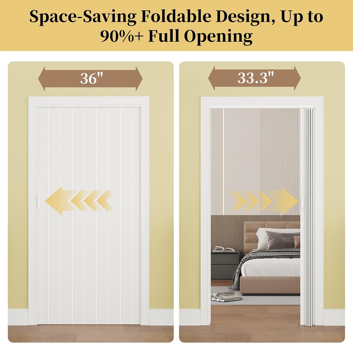 36'' x 80'' Accordion Door Interior, White PVC Powerful Magnetic Folding Door and Hardware Kit Included, Multifold Bifold Closet Doors for Closet Bathroom Doorway 24-36'' x 80'' - Single Layer