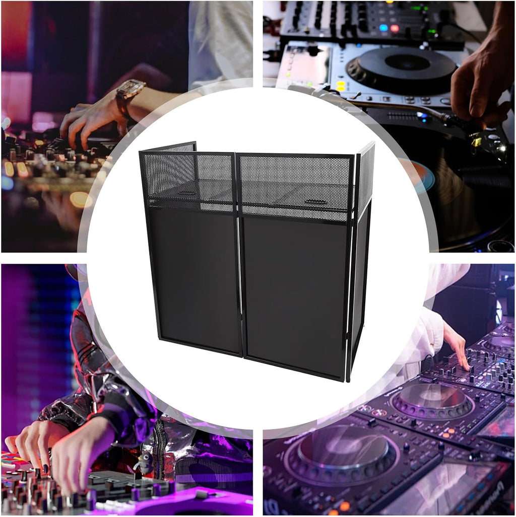 DJ Event Facade Booth with Lighting Scrim and Carry Bag, Portable DJ Facade Table Station Flat Table Top 20x40in, DJ Controller Stand, DJ Mixer Display Stand,Recording Mixer Stand (Black)