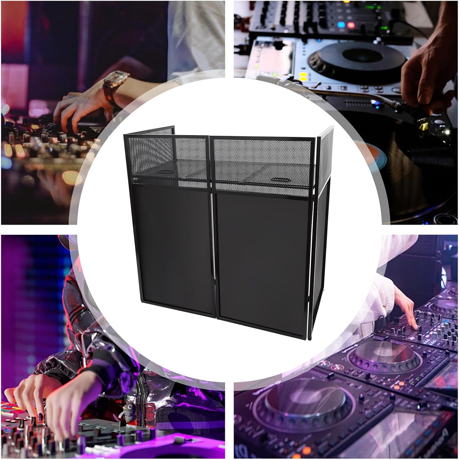 DJ Event Facade Booth with Lighting Scrim and Carry Bag, Portable DJ Facade Table Station Flat Table Top 20x40in, DJ Controller Stand, DJ Mixer Display Stand,Recording Mixer Stand (Black)
