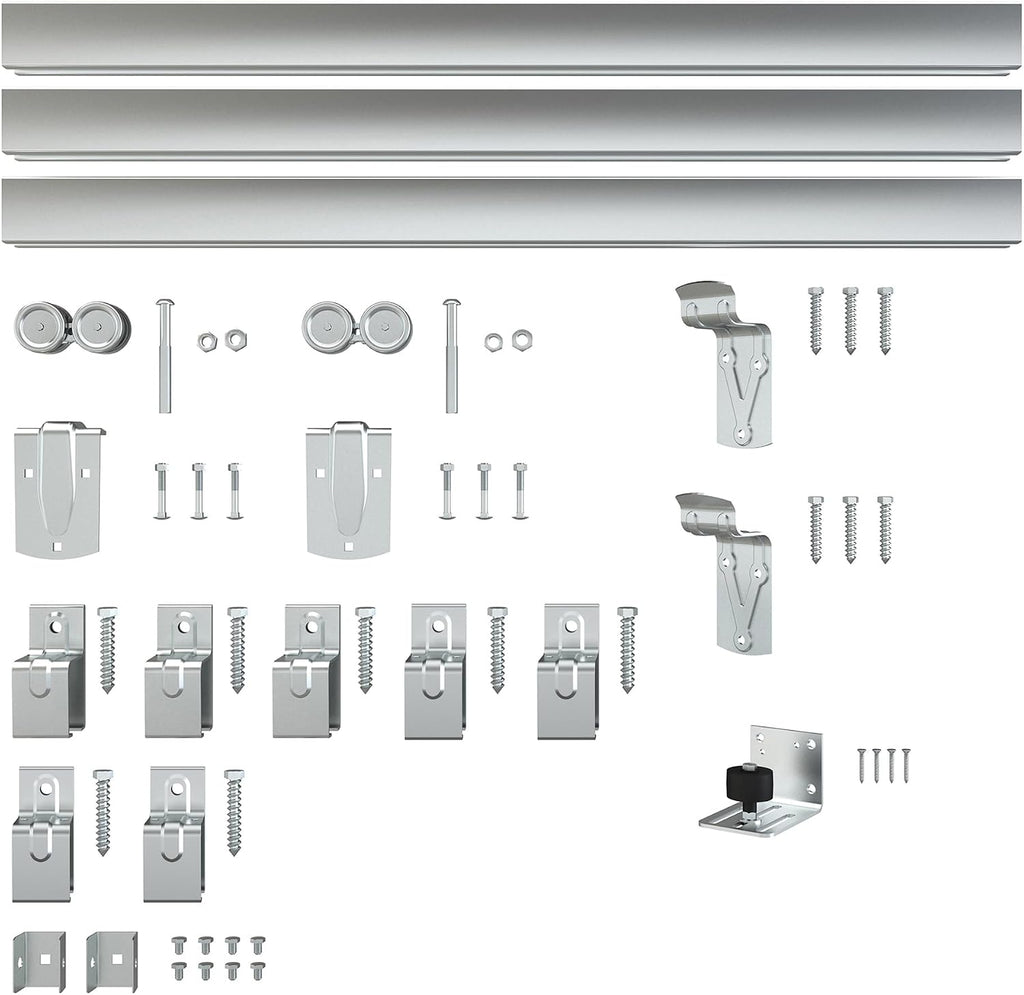 12FT Box Rail Exterior Barn Door Hardware Kit, Sliding Heavy Duty Barn Door Track, Wall Mount Barn Door Hardware with 5 Track Brackets(Doors NOT Include）