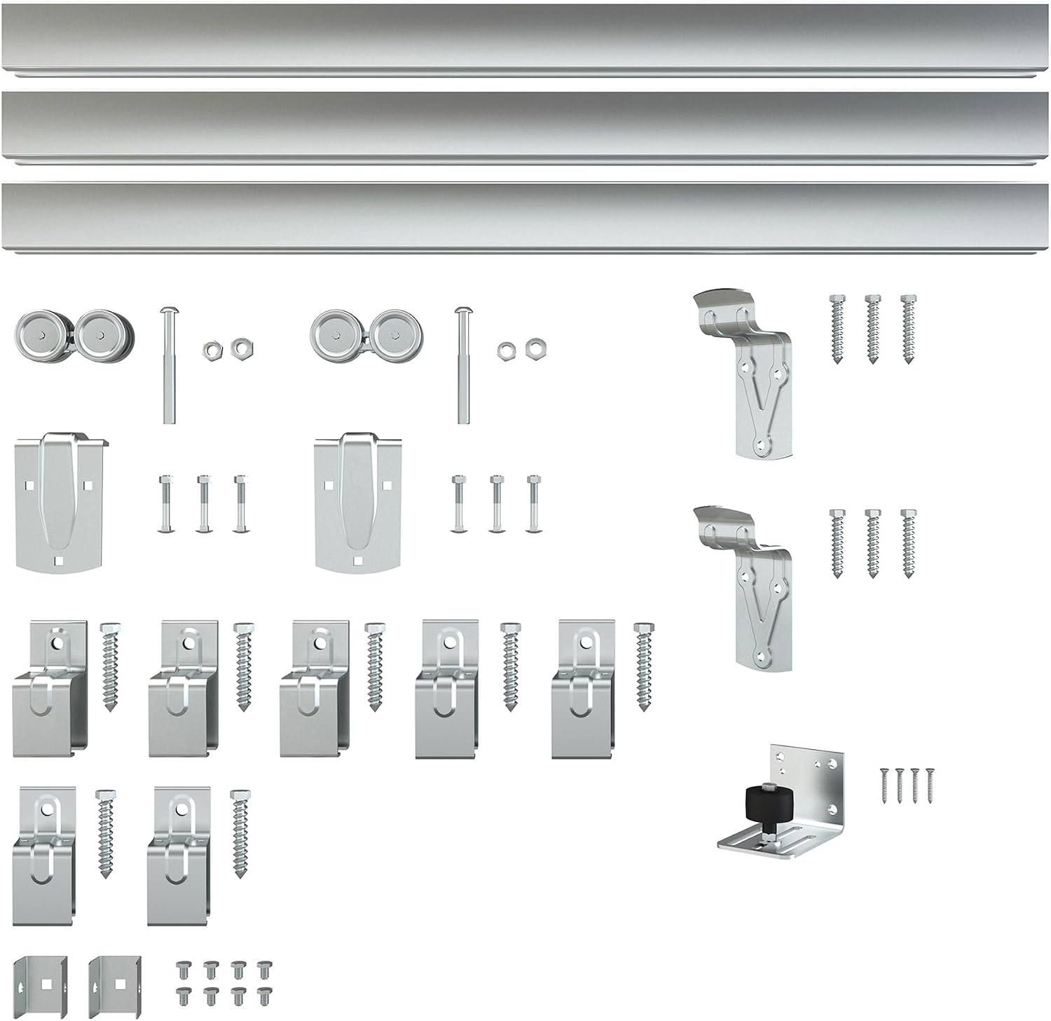12FT Box Rail Exterior Barn Door Hardware Kit, Sliding Heavy Duty Barn Door Track, Wall Mount Barn Door Hardware with 5 Track Brackets(Doors NOT Include）