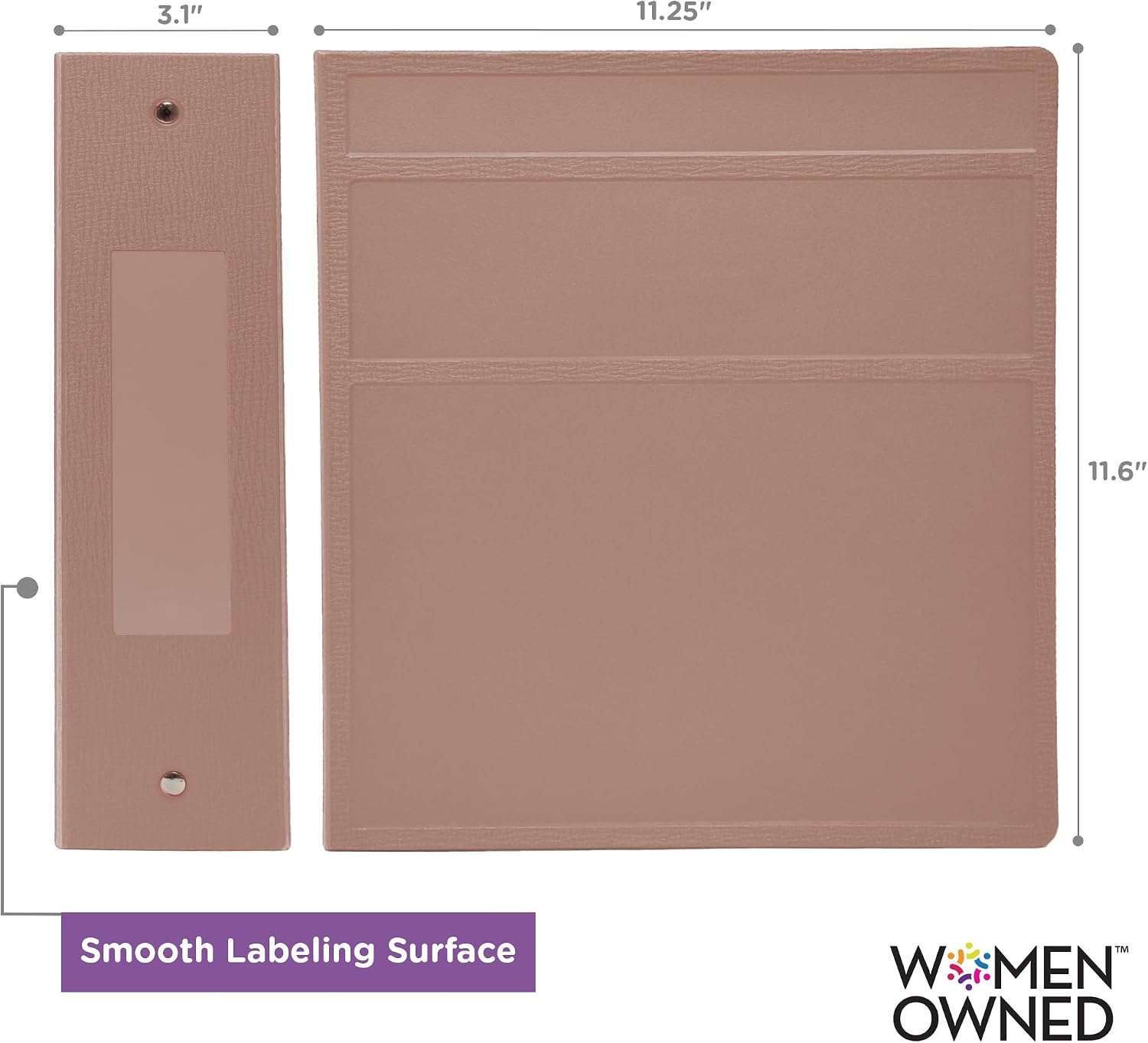 Carstens 3-Inch Heavy Duty 3-Ring Binder - Side Opening, Dusty Rose, Durable Plastic, Precision No-Gap Rings, Waterproof Cover, No Pockets, Holds 400 US Letter Sheets, BPA-Free, Made in USA (1746-3R)