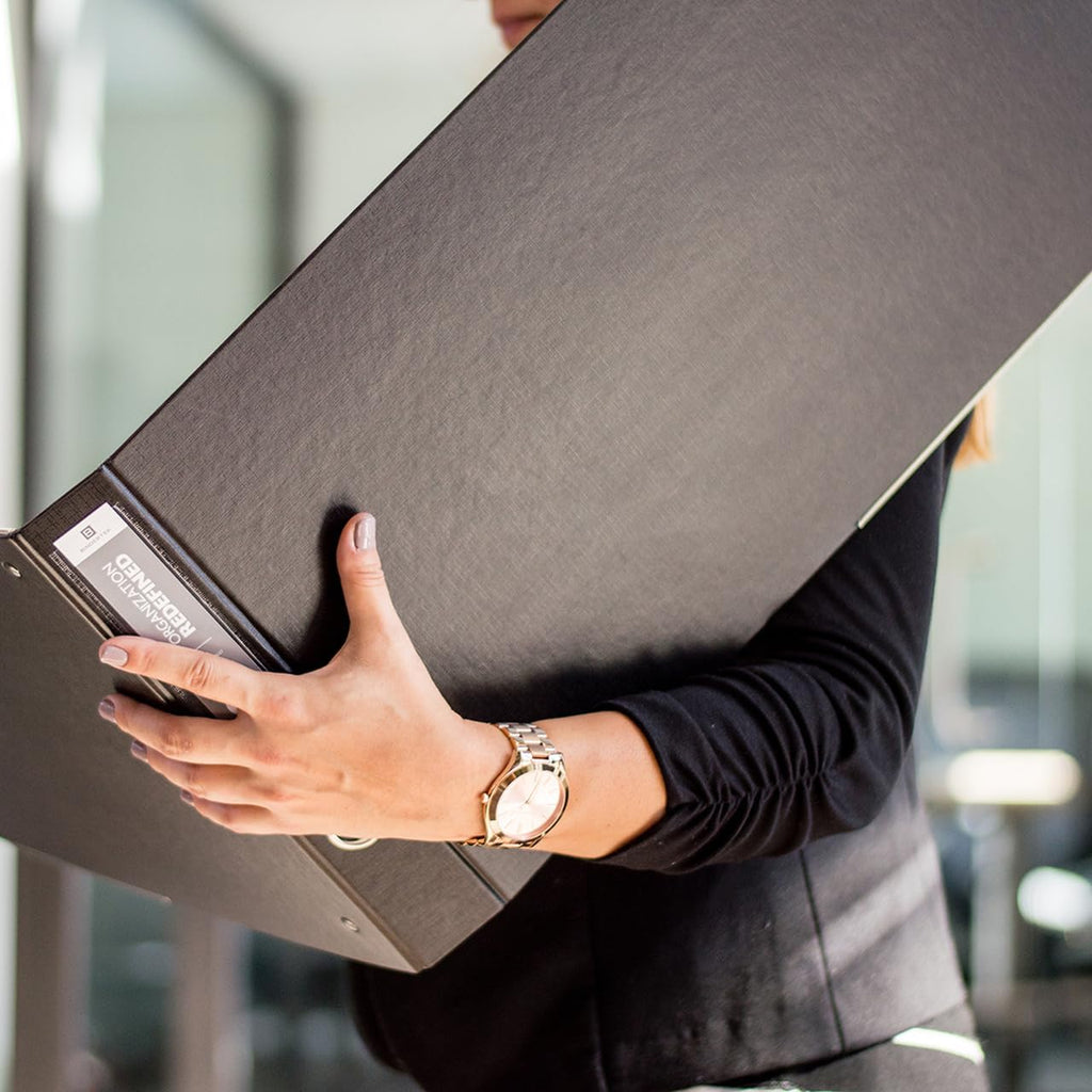 Bindertek 3-Ring Premium Ledger Binder for 11' x 17' Paper, Pack of 6 - Black, 2' Spine Width, 325 Sheet Capacity, 1.25' D-Rings, Linen-Textured Covers, Steel Reinforced Edges, Spine Label Included