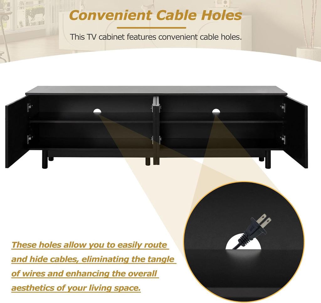 Ball & Cast Modern TV Stand with Arch Cabinets for TVs up to 78', Minimalist Entertainment Center w/Solid Wood Legs and Adjustable Shelves, Media Console for Living Room,Black