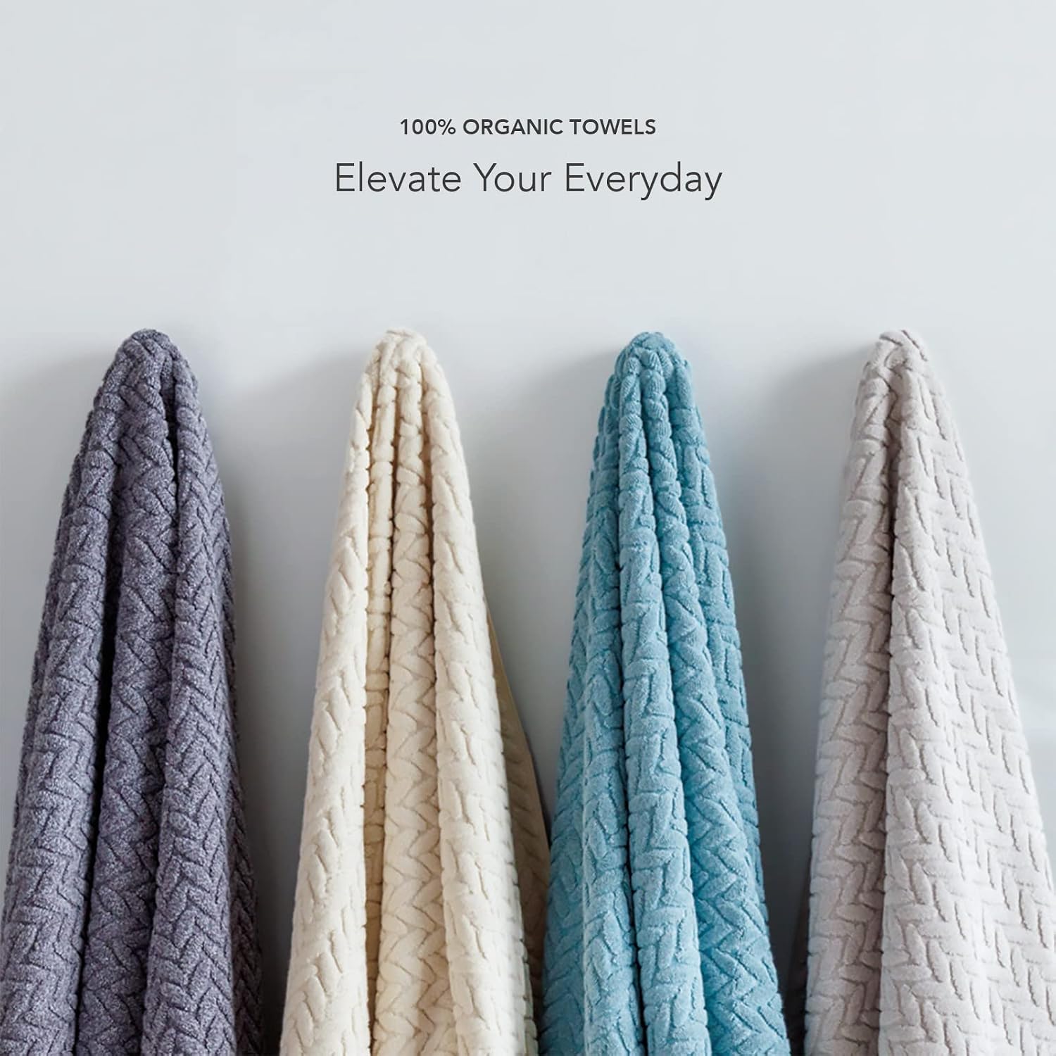 Texere 100% Organic Cotton Jacquard 650 GSM Premium Bath Towel Sets - Extra Absorbent Quick Dry and Plush (Cable, Estate Blue, 4 Bath Towels)
