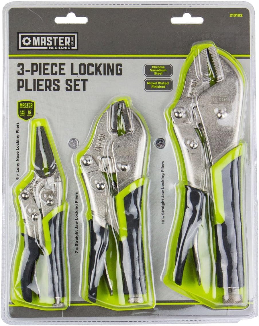 Master Mechanic 3 Piece Locking Pliers Set with Molded Grips - Pack of (4)