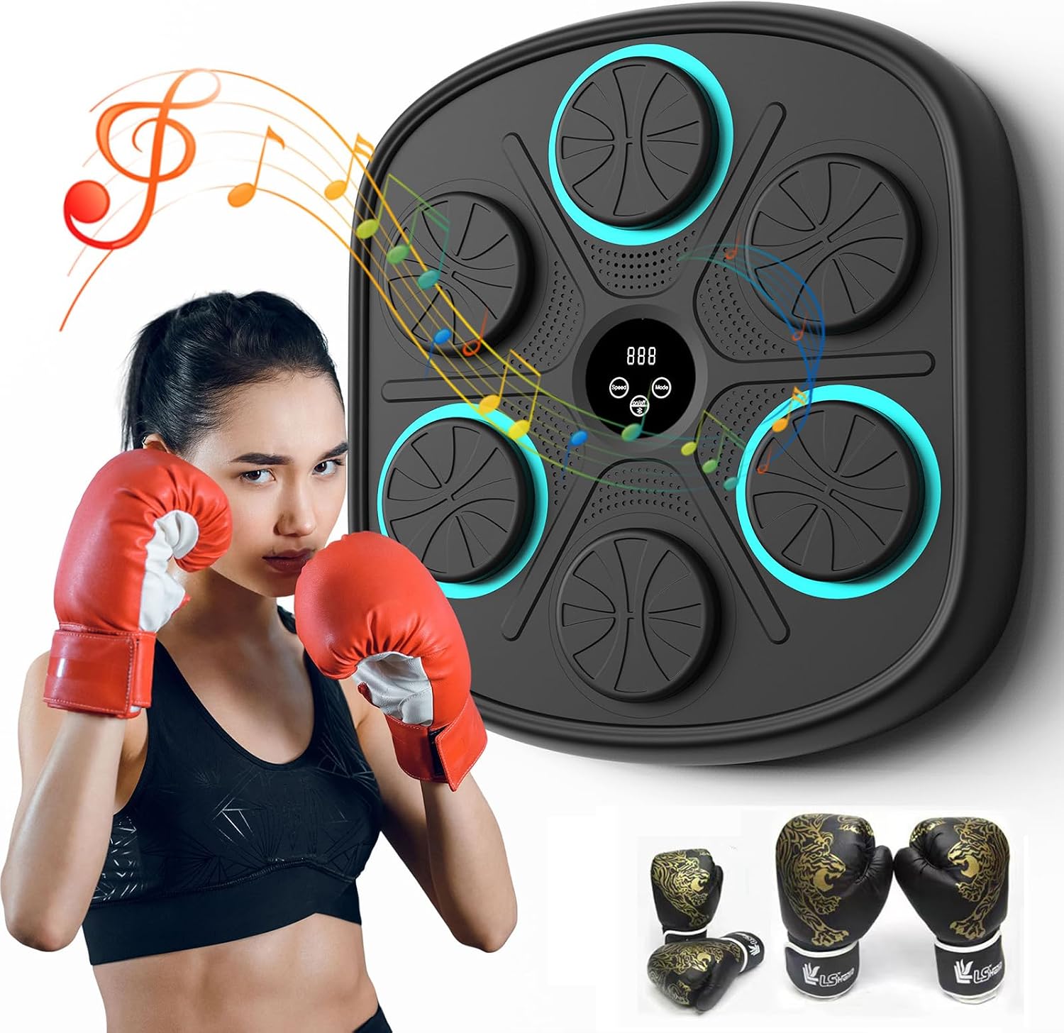 Music Boxing Machine, Smart Electronic Boxing Pad with Boxing Gloves, Suitable for Home, Office