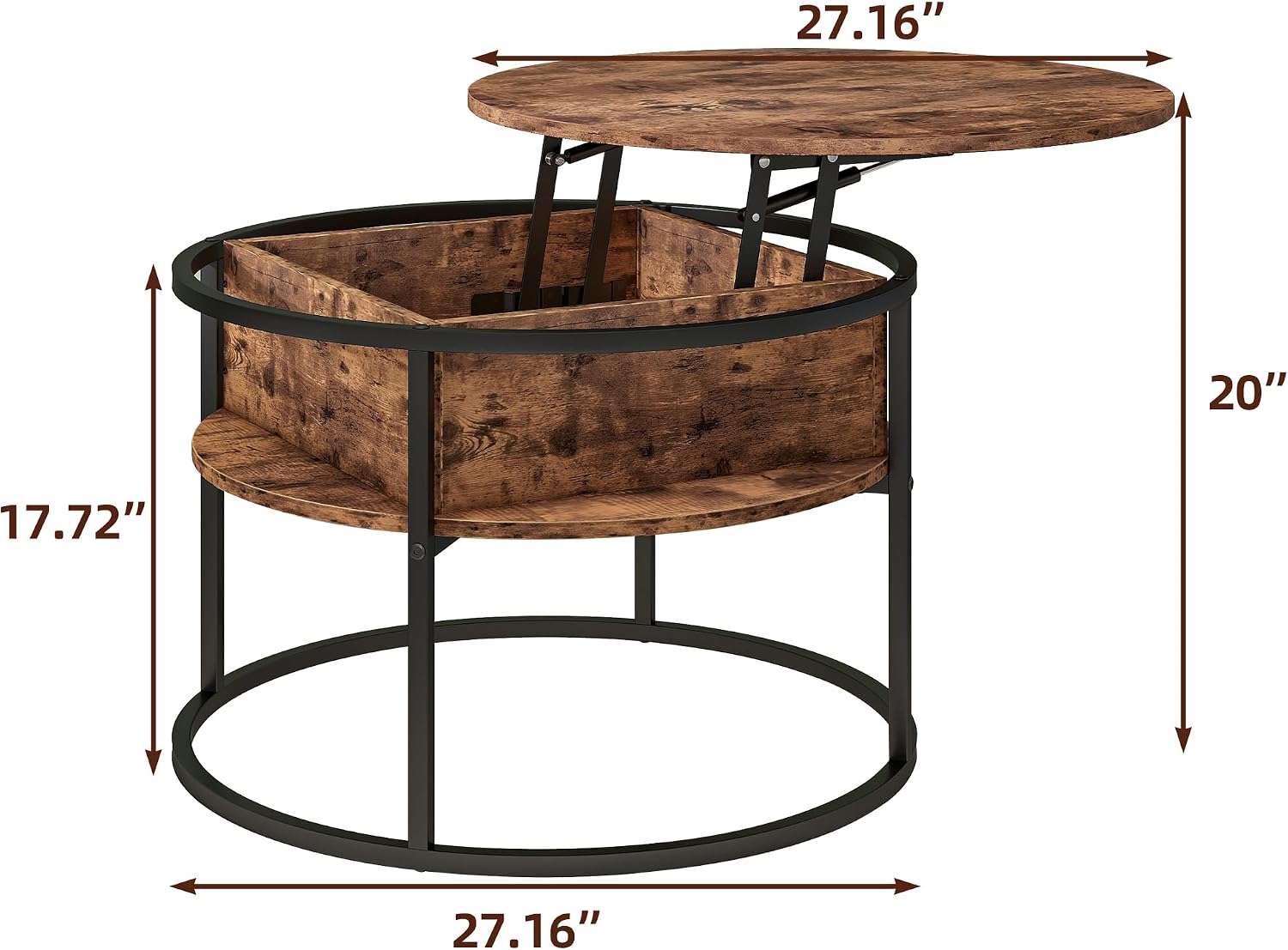 HOJINLINERO Round Lift Top Coffee Table,with Storage Hidden Compartment,Wood Farmhouse Coffee Table Decor,Center Table for Living Room