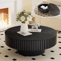 Round Coffee Table with Storage Modern Round Storage Coffee Table Black Fluted Drum Coffee Table Low Circle Coffee Tables for Living Room (Black B, 31.4')