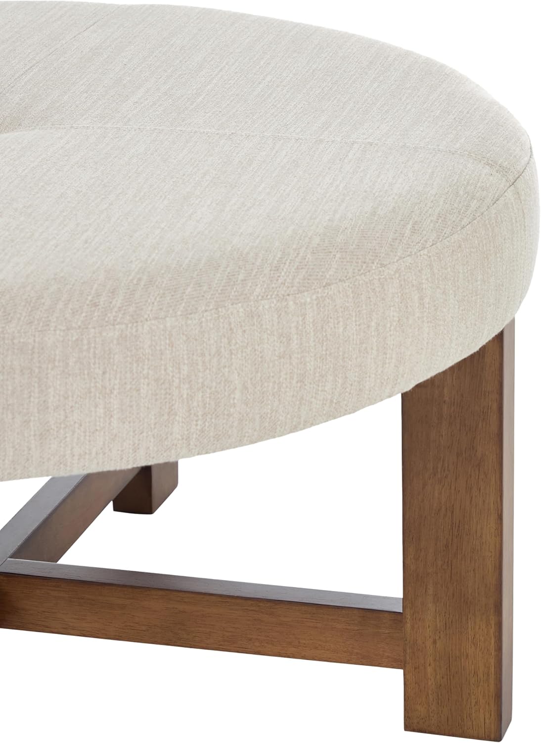 Christopher Knight Home Ladin Modern Round Ottoman Coffee Table, Fabric Upholstered Cocktail Ottoman for Living Room Sofa, Entryway Comfortable Footstool, Wooden Ottoman Foot Rest, Beige+Brown