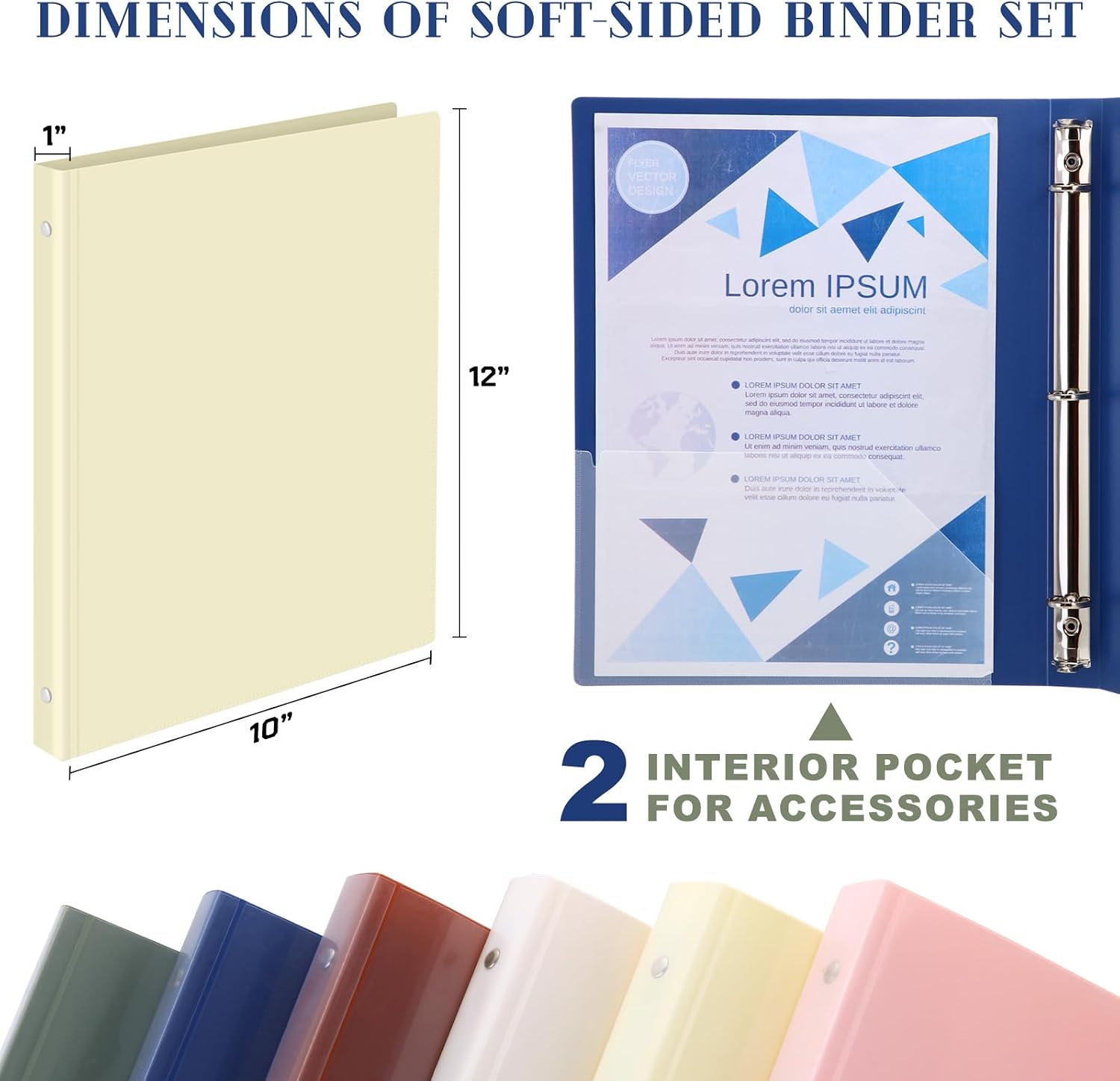 Fulmoon 48 Pack 3 Ring Plastic Binders 1 Inch Bulk with 2 Pockets, Flexible Binder Loose Leaf Hardcover, Fit 12' x 10' US Letter Size Paper, for School Office Home, 6 Colors(Boho)