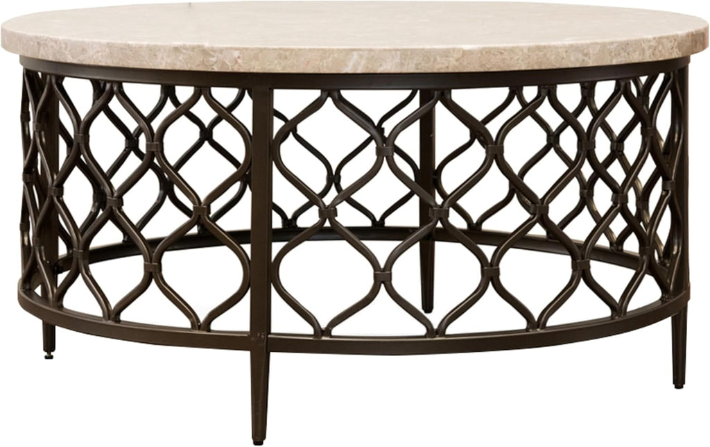 Steve Silver Furniture Roland Round Marble Coffee Table, 36-Inch Round Coffee Table, Bronze Metal Base, Modern Design, Living Room, 36'' L x 36'' W x 18'' H, White