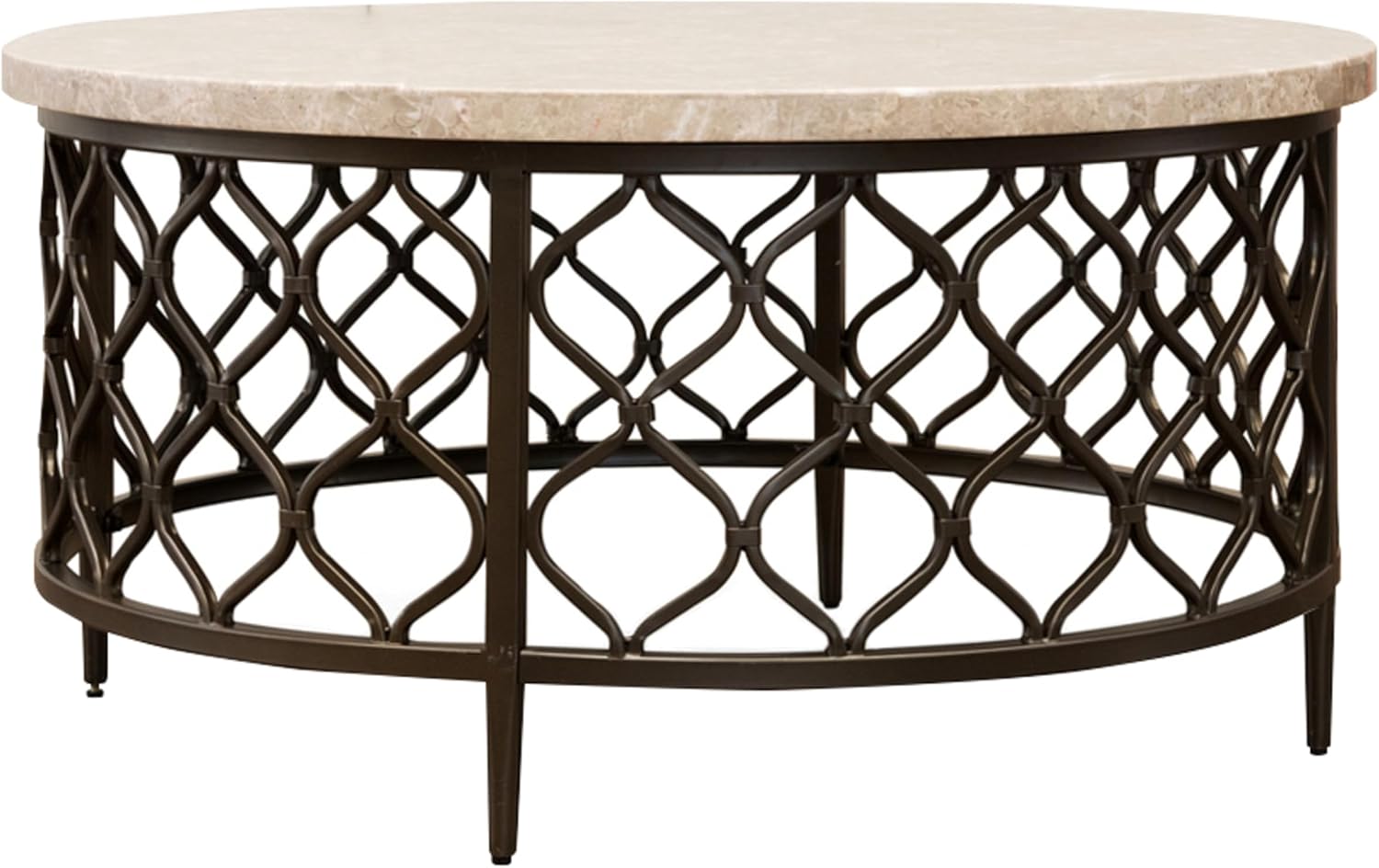 Steve Silver Furniture Roland Round Marble Coffee Table, 36-Inch Round Coffee Table, Bronze Metal Base, Modern Design, Living Room, 36'' L x 36'' W x 18'' H, White
