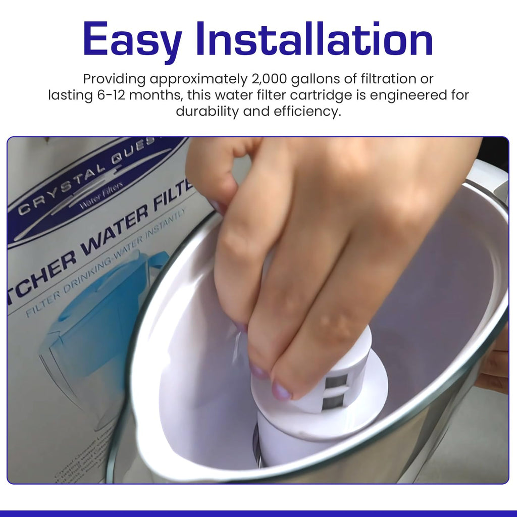 Crystal Quest Standard/SMART Water Filter Pitcher Cartridge – Advanced Filtration for Clean, Healthy Water, Removes Contaminants, Long-Lasting, Easy Installation, 2,000 Gallons [Pack of 6]