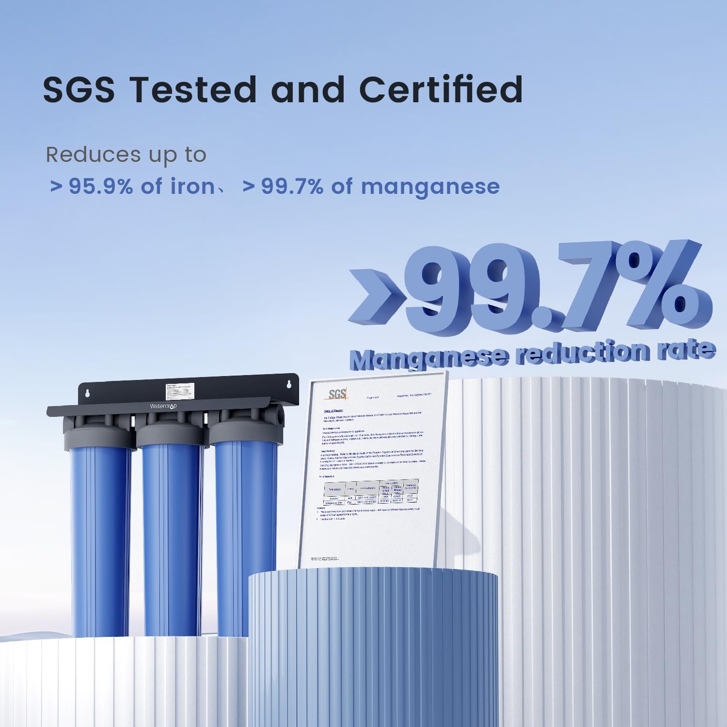 Waterdrop WF20PFC Whole House Water Filter, Compatible with WHF3T-FG, iSpring WGB32BM, Express Water WH300SICS, HQUA WF3-01, Any 20' x 4.5' System, Reduces Iron, Manganese, Chlorine