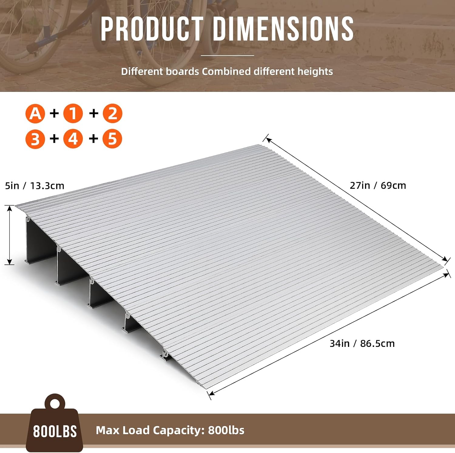 EliteEdge 5' Rise Door Threshold Ramp - Portable, Adjustable Telescoping Design, Non-Slip Surface, 800Lbs Load Capacity, Smooth Lifting, Enhanced Safety