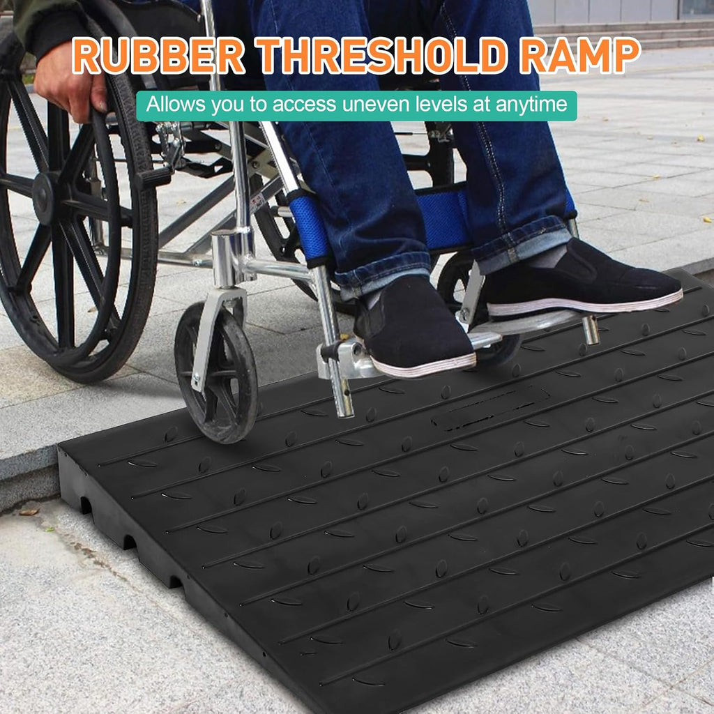 4 Inch Rubber Threshold Ramp for Wheelchair and Scooter - Durable Doorway and Driveway Curb Ramp with 3 Channels Cord Cover - Handicap Ramp for Home Entry, Steps, Doorways, and Curbs