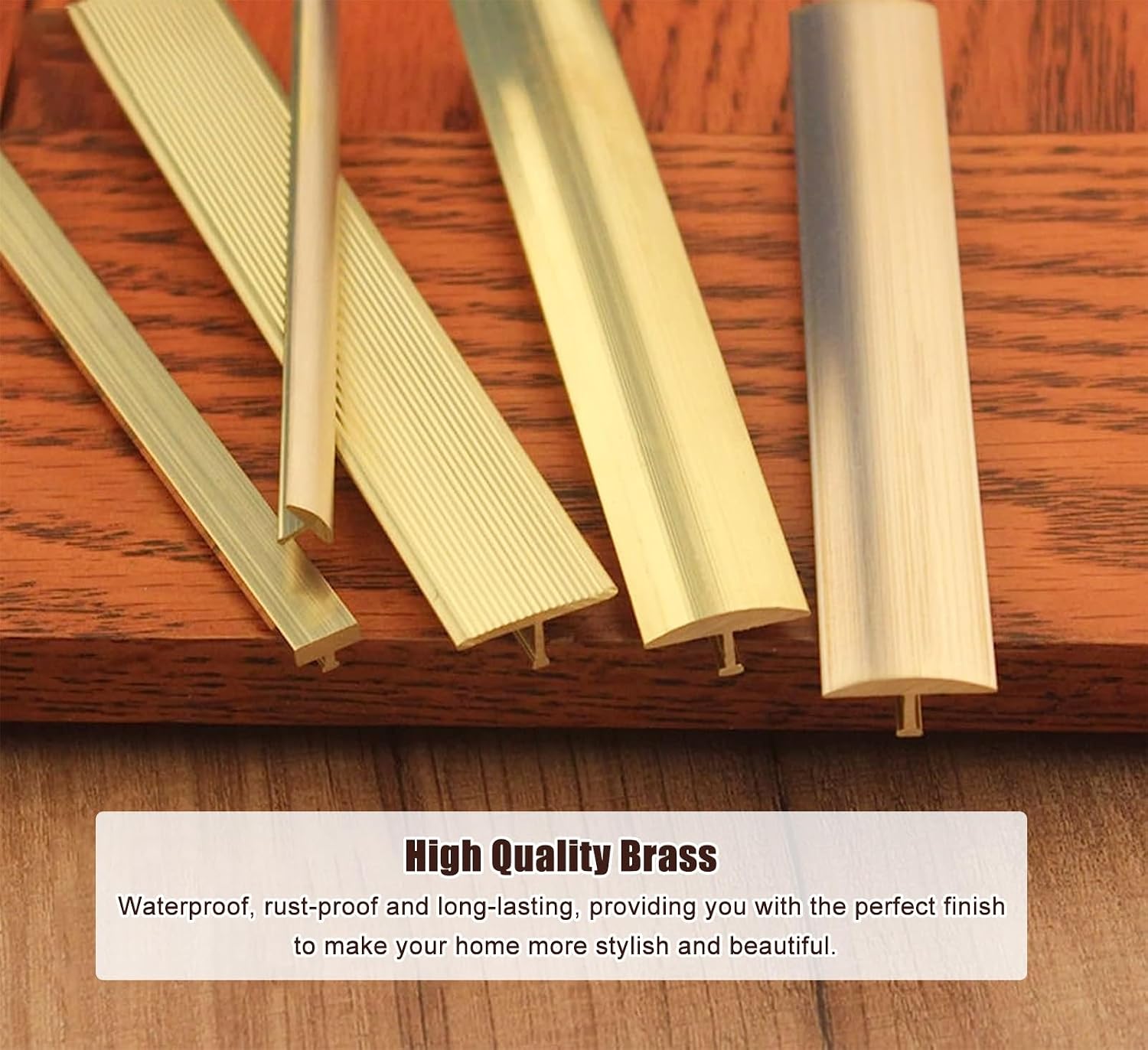 T Molding Floor Transition Strip Brass, 2 Cm Wide Doorway Threshold Seam Strip for Wood to Tile Laminate Hardwood, Floor Wall Gap Edging Trim(5pcs)
