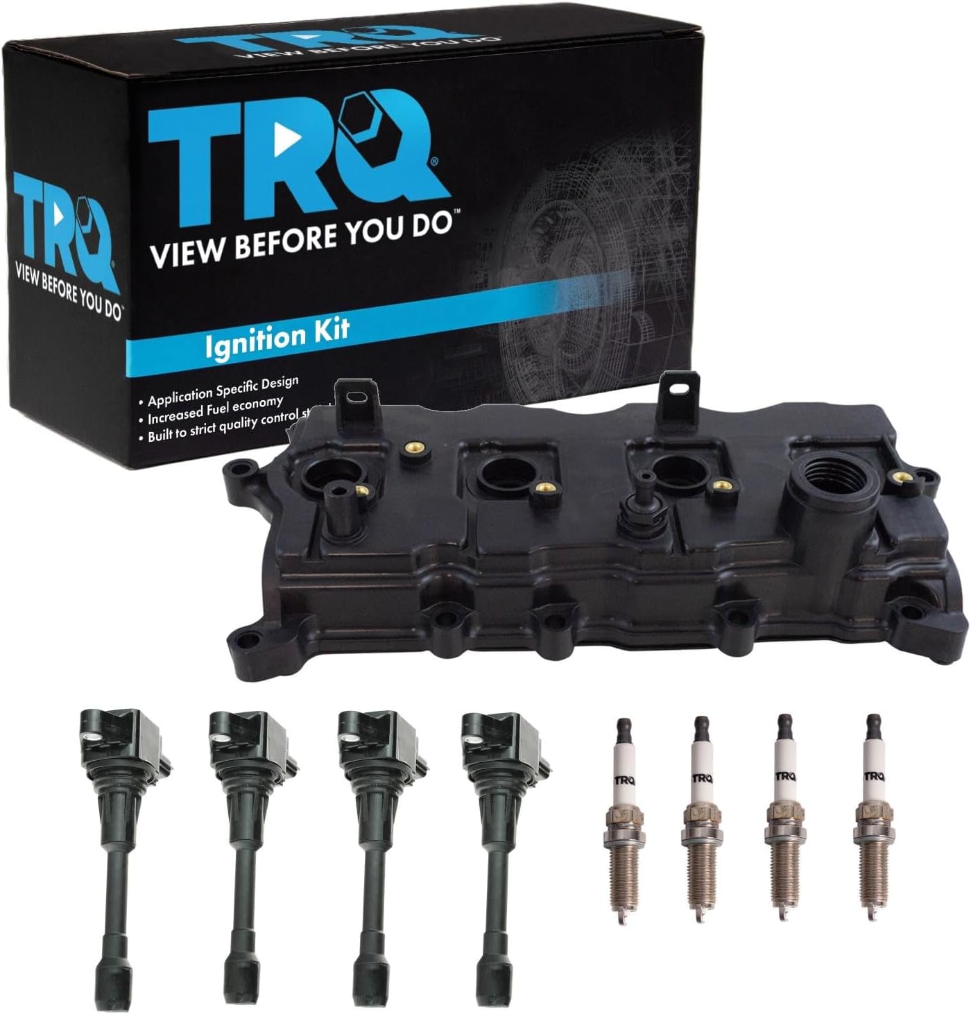 TRQ Ignition Coil and Spark Plug Kit 4 Piece Iridium Spark Plugs Compatible with 2007-2013 Nissan Altima 2008-2013 Rogue 2007-2012 Sentra