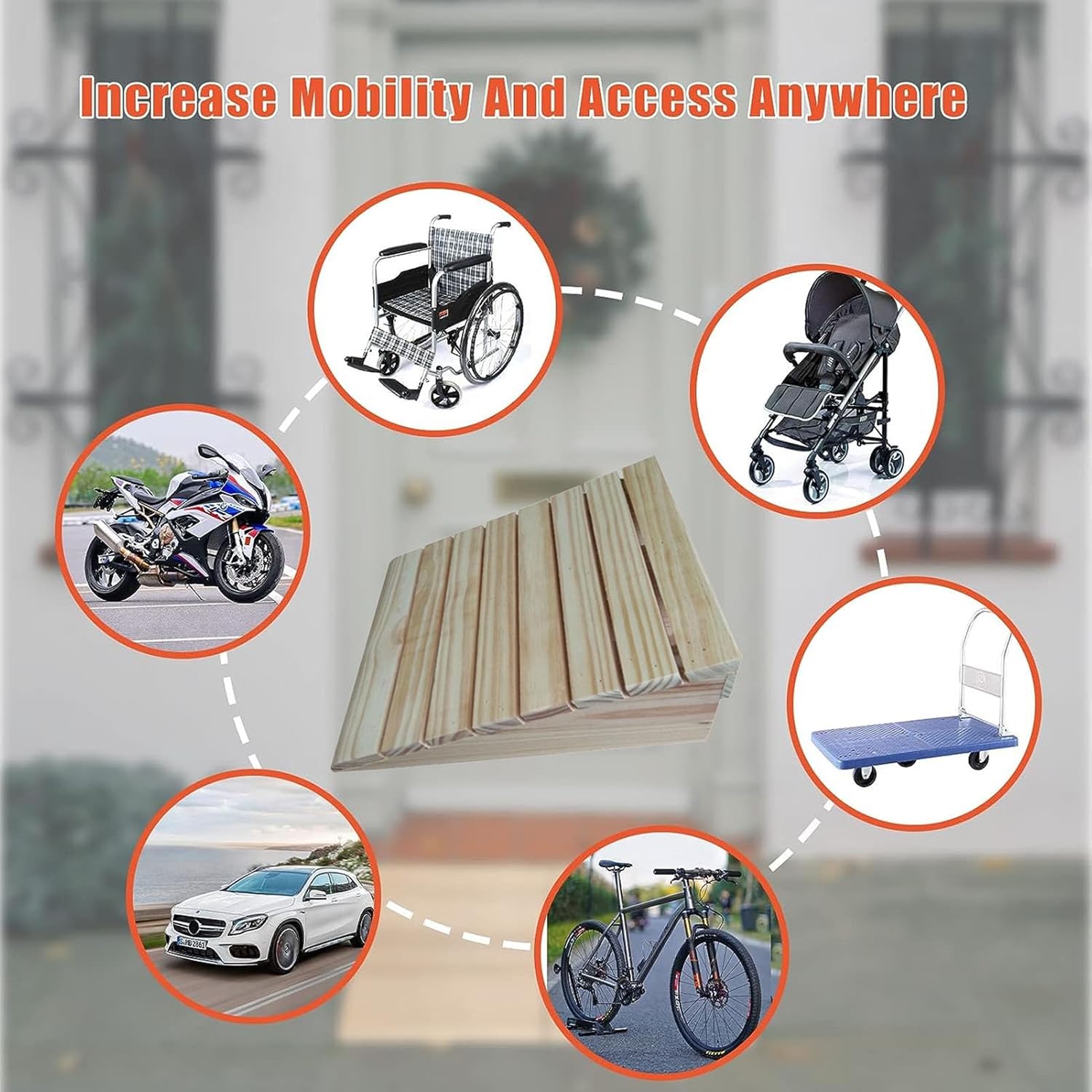 2 Pcs Wooden Threshold Ramps for Doorway 2-6inch Rise, Portable Entry Ramp Outdoor Curb Ramp, Non-Slip Wheelchairs Transition Ramp for Steps/Front Door/Patio/Garage ( Size : 12.1x11.8x3.9in/30.8x30x10