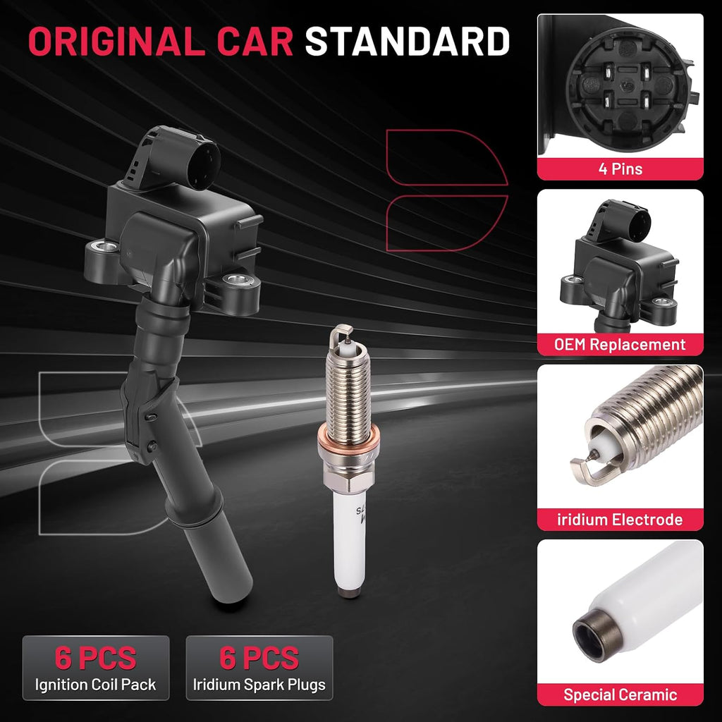BDFHYK 6 Ignition Coil Pack UF741 and 6 Iridium Spark Plug 95875 Compatible with Mercedes-Benz 2013-2014 C300, 2012-2014 C350, 2013 E300, 2012-2016 E350, 2014 E400 Coil for 2769060501 2769063700