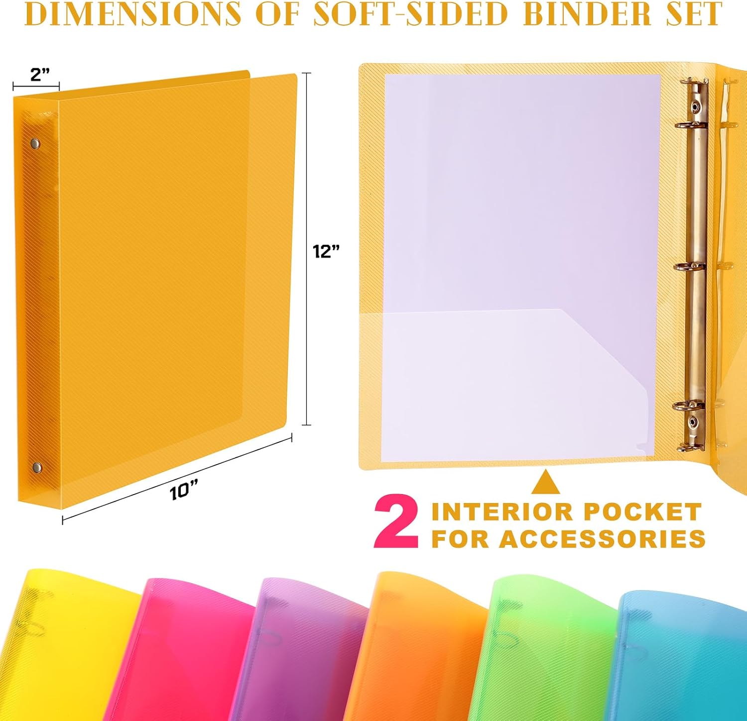 Fulmoon 48 Pack 3 Ring Plastic Binders 2 Inch Bulk with 2 Pockets, Flexible Binder Loose Leaf Hardcover, Fit 12' x 10' US Letter Size Paper, for School Office Home, 6 Colors(Bright)