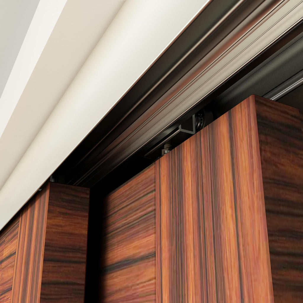 Heavy Duty Double Bypass Sliding Closet Door Track Kit Hardware 96'/8FT Aluminium Alloy Track Rail Set,for 2 Door System,Smoothly and Quietly,Silver