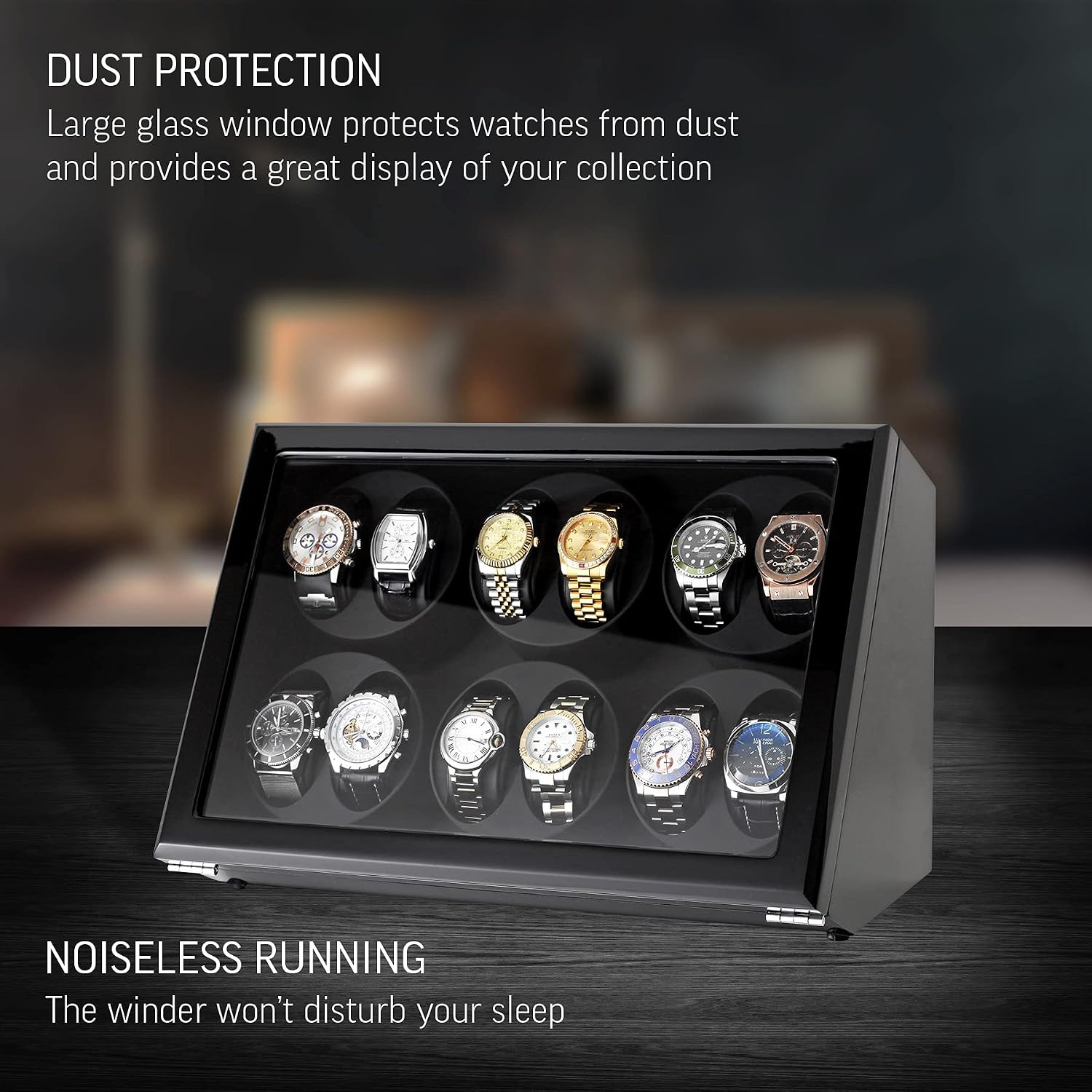 12 Watch Winder for Automatic Watches with Motor-Stop and Battery Option
