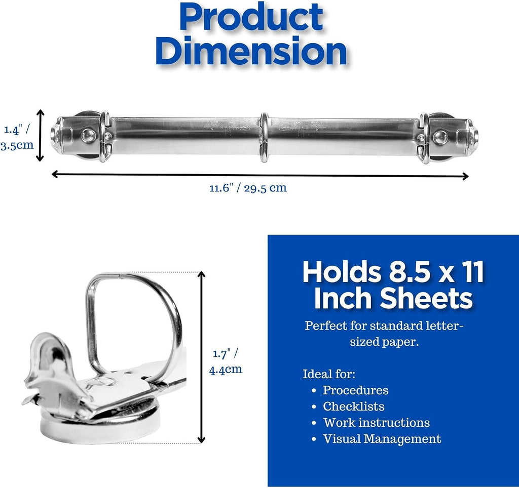 10 Pack Magnetic 3 Ring Binder Mechanism for Hanging, 1 Inch D-Ring Holds 225 Sheets, Heavy Duty for 8.5x11 Paper - Ring Binder Depot - 50 Sheet Protectors, 5S Organization