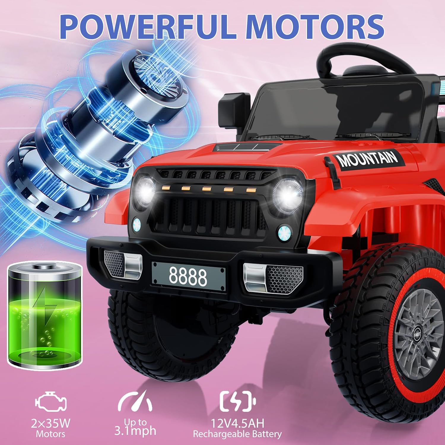Garvee 12V Kids Ride On Truck Car, Battery Powered Electric Vehicles with Remote Control, Spring Suspensions, 3 Speeds, LED Lights, Music, MP3, Ride On Toy Car for Children Toddles Boys Girls, Red