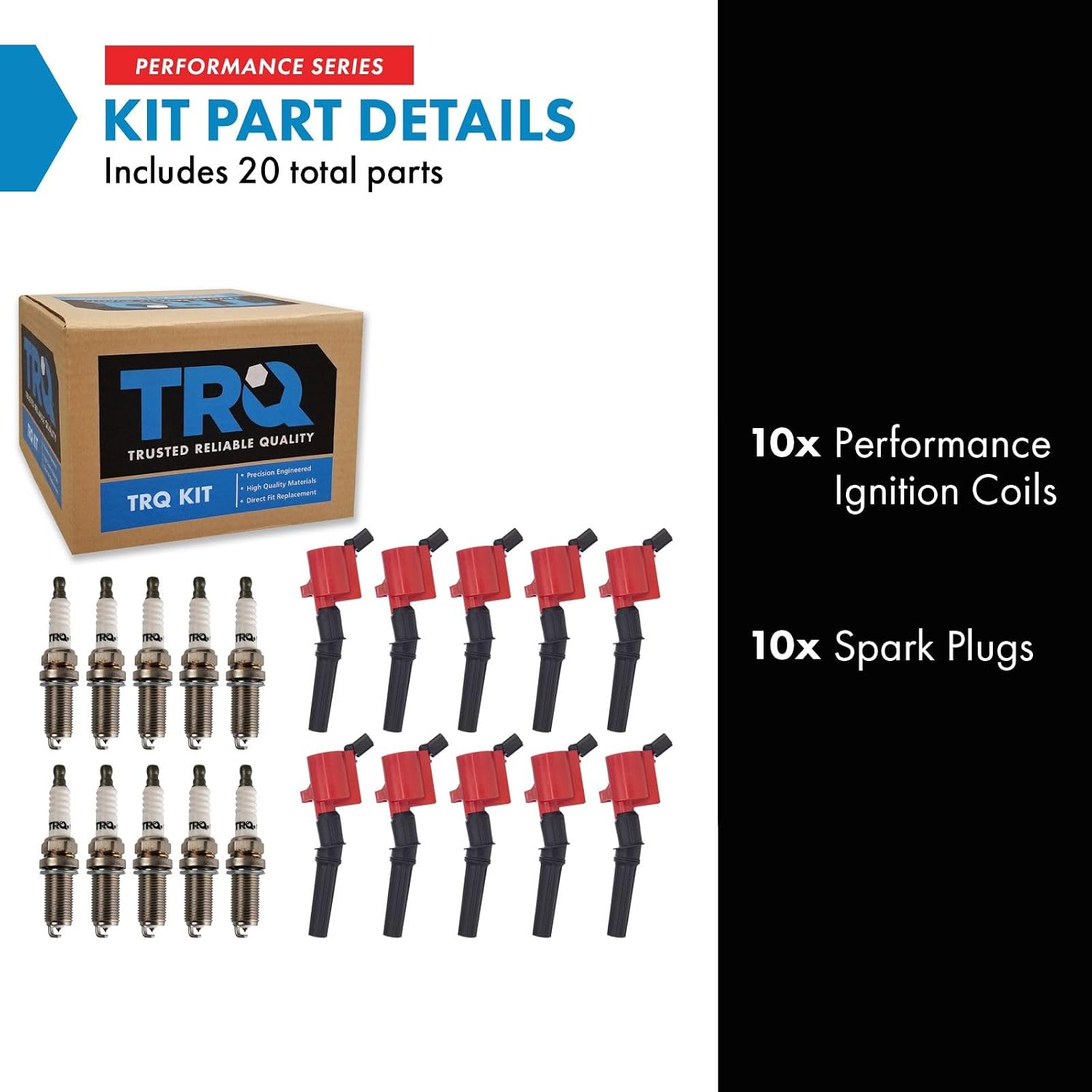 TRQ Ignition Coil and Spark Plug Kit 10 Piece Iridium Spark Plugs Compatible with 1997-2019 Ford E-350 Econoline E-350 Econoline Club Wagon Econoline Super Duty F-250 Super Duty F-350 Super Duty