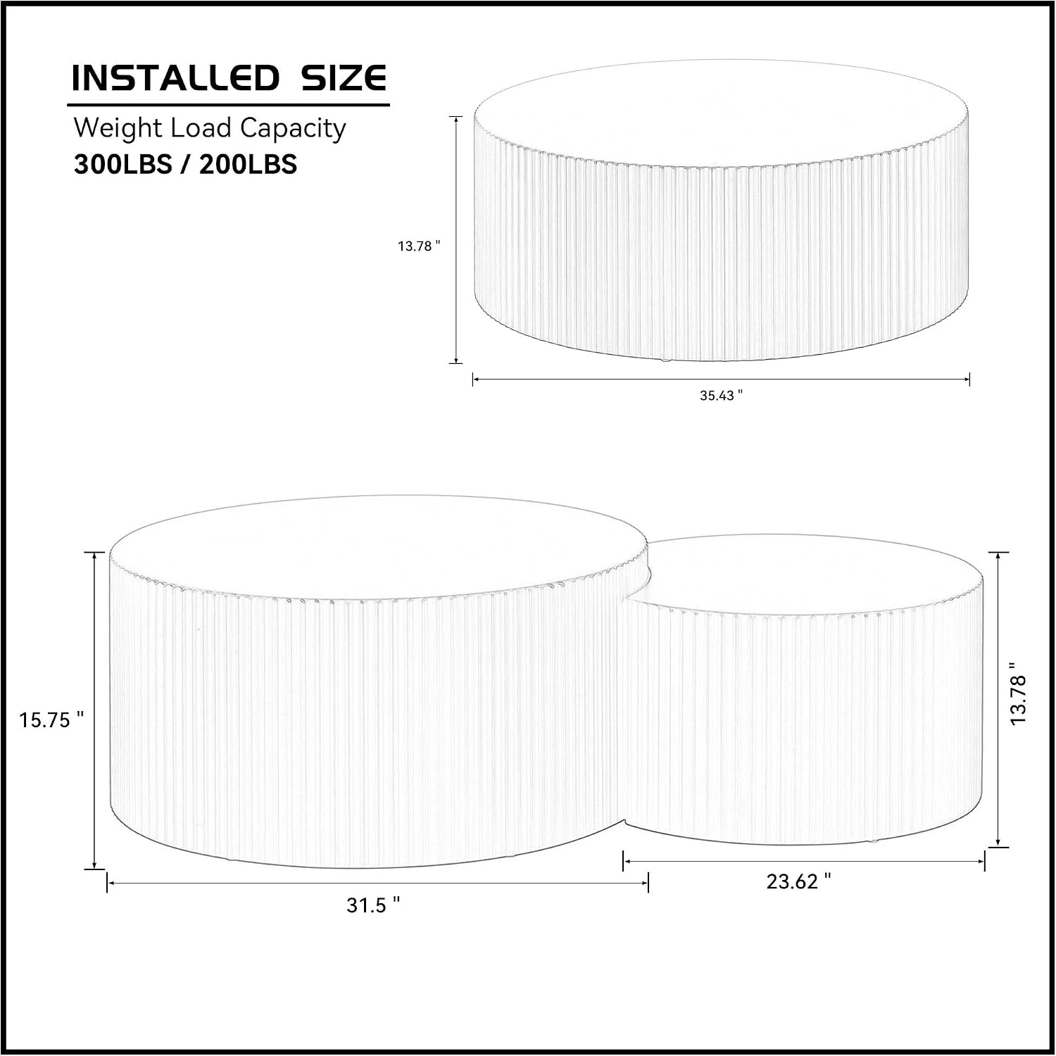 JUSTONE Set of 3 Black Round Coffee Table Set Side Table End Table for Living Room, Drum Round 3 Peice Nesting Coffee Modern Coffee Table for Apartment Office,No Assembly (3PCS,Black)