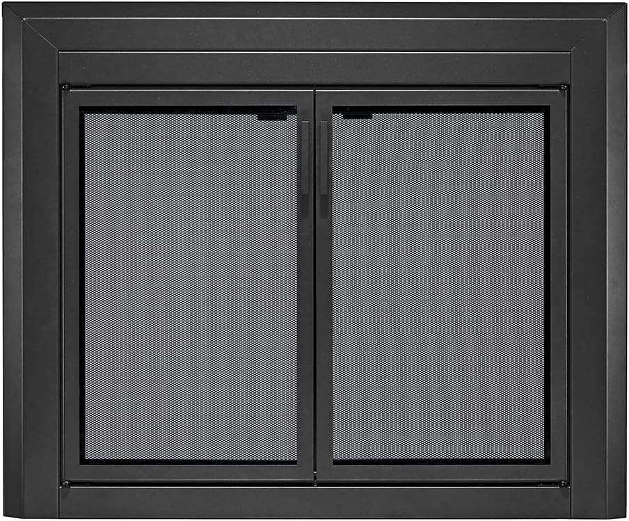 UniFlame - Logan - Cabinet-Style Fireplace Doors with Smoke Tempered Glass (Color: Black, Size: Medium - Fits Opening 30in to 37in W x 25.5in to 32.5in H)