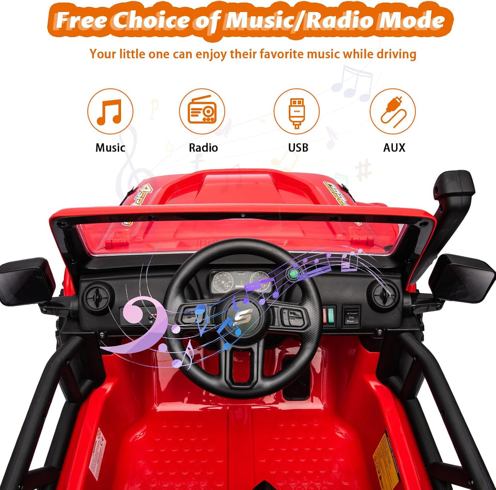 GarveeLife 24V Ride On Car for Kids, 2 Seater Electric Truck with Remote Control, 4x45W Powerful Engine, Battery Powered Ride On Toys for Kids, 4WD/2WD Switchable, Led Headlight & Music Player, Red