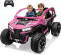 wanan XL 24V 10AH Ride on Toys for Big Kids Real 2-Seater, 4x4 4WD Motor Ride on Car Kid UTV for Kids 3-8, Remote Control, Bluetooth Music, 4 Spring Suspension, 22' Spacious Seats (Pink)
