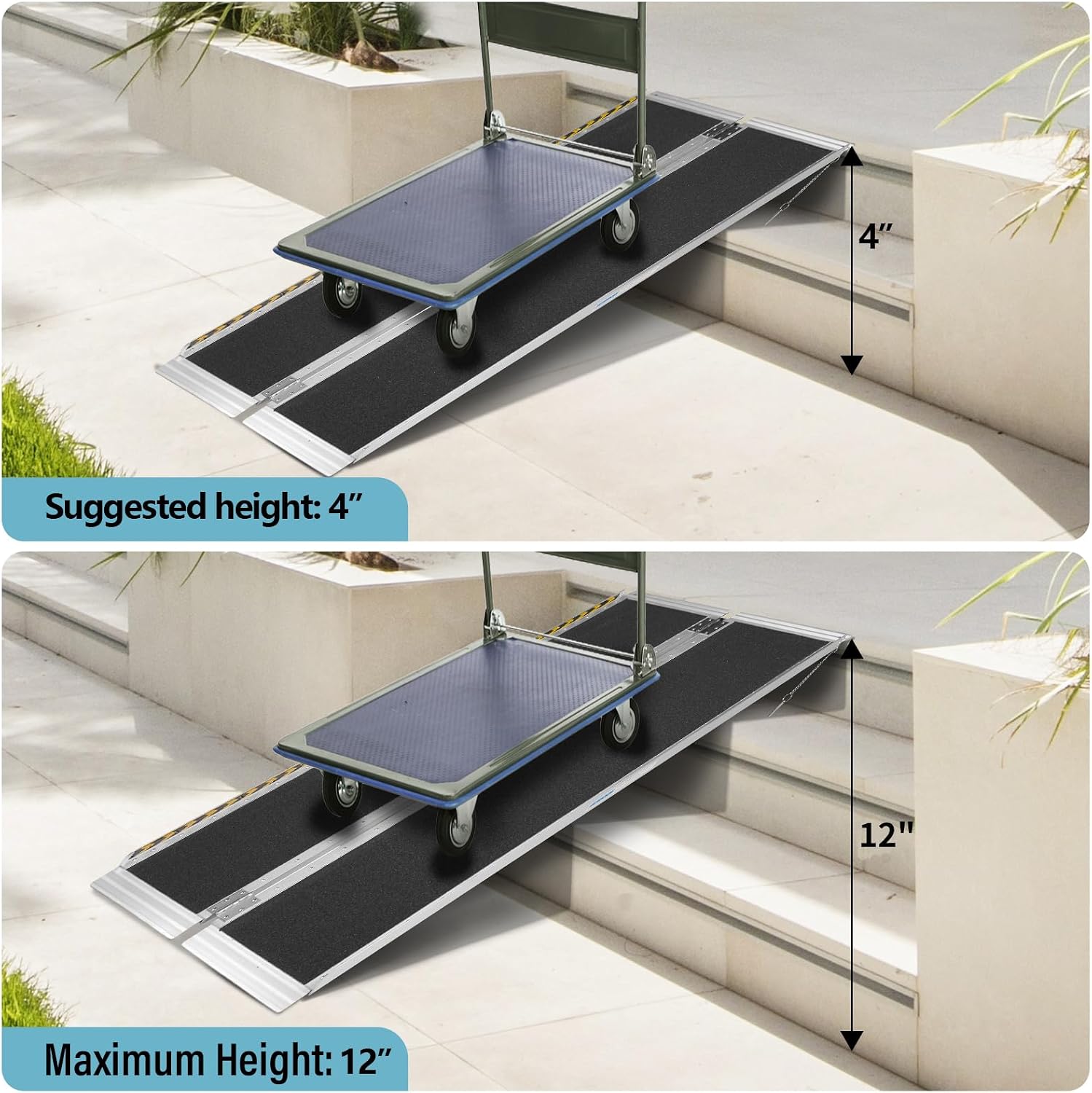 4 Feet Aluminum Folding Wheelchair Ramp for Home Steps | Non-Skid Handicap Threshold Wheel Chair Ramp for Home Steps, Stairs, Entry, Threshold, Doorways, 600LBS Capacity,28in Wide