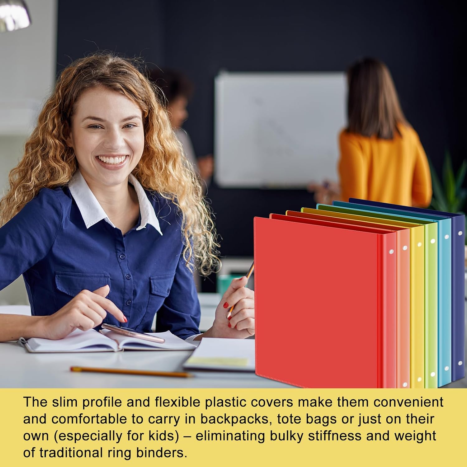 Fulmoon 48 Pack 3 Ring Plastic Binders 1.5 Inch Bulk with 2 Pockets, Flexible Binder Loose Leaf Hardcover, Fit 12' x 10' US Letter Size Paper, for School Office Home, 6 Colors(Vibrant)