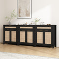 HOKYHOKY Rattan Sideboard Buffet Cabinet Set of 3, Boho Storage Cabinet with Adjustable Shelves, Farmhouse Credenza Coffee Bar Table with Doors & Drawer for Living Room, Hallway & Kitchen, Black