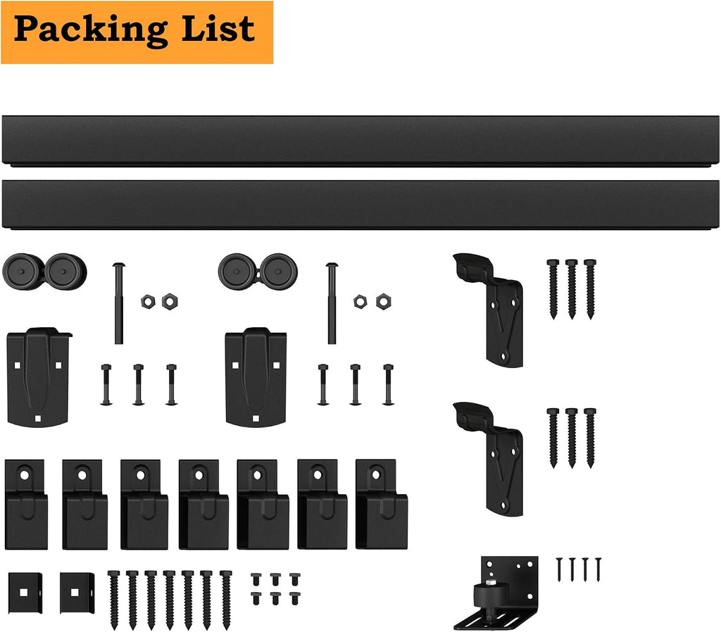 10FT Black Box Rail Exterior Barn Door Hardware Kit, Sliding Heavy Duty Barn Door Track, Wall Mount Barn Door Hardware with 5 Track Brackets(Doors NOT Include
