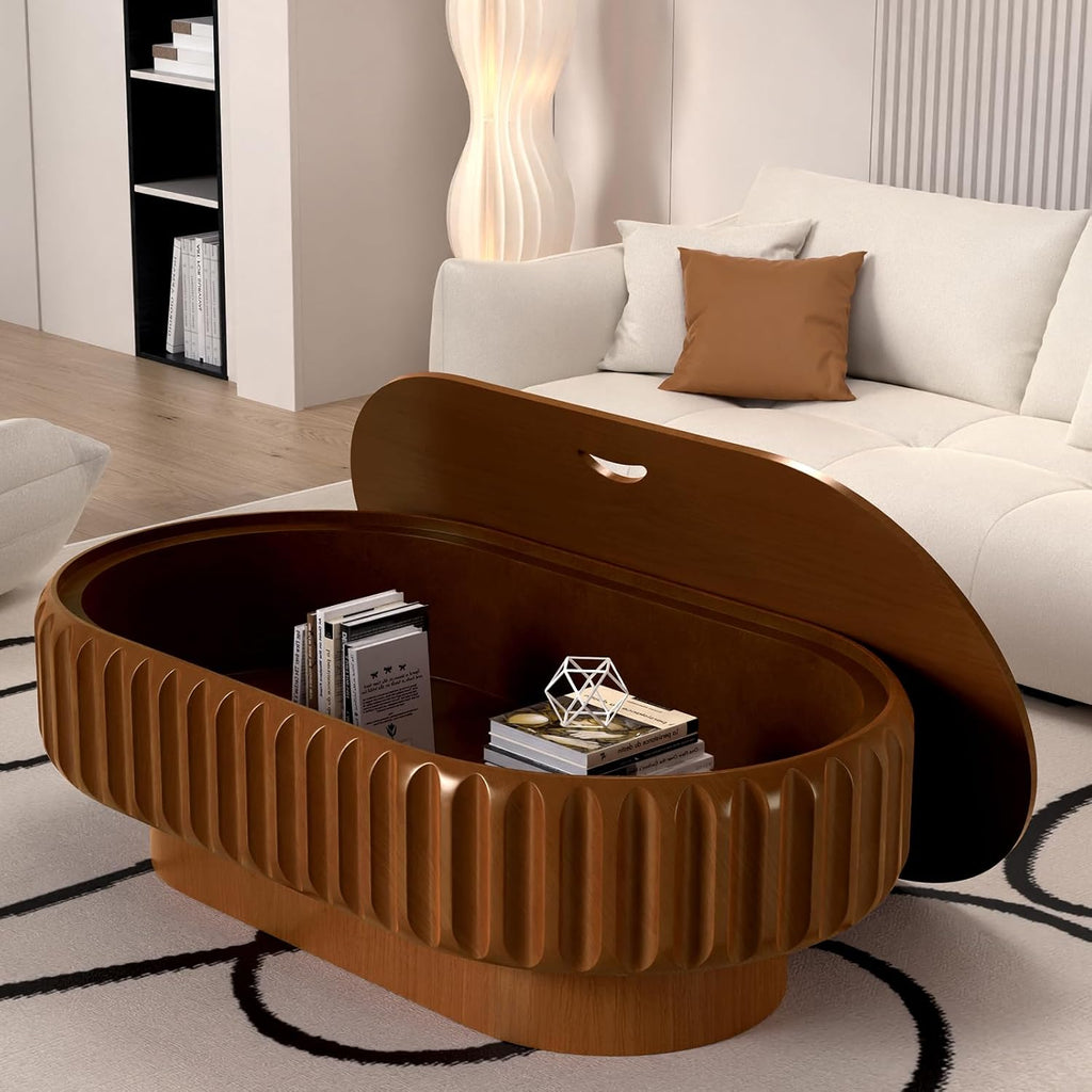 Round Drum Coffee Table White Fluted Coffee Table Circle Center Table Pedestal End Table for Apartment (43.3in)