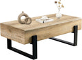 47.24' Rectangle Coffee Table, Wood Coffee Table Center Table with 7.8' Thick Tabletop Metal Legs Rounded Corners for Living Room Office, Natural Wood
