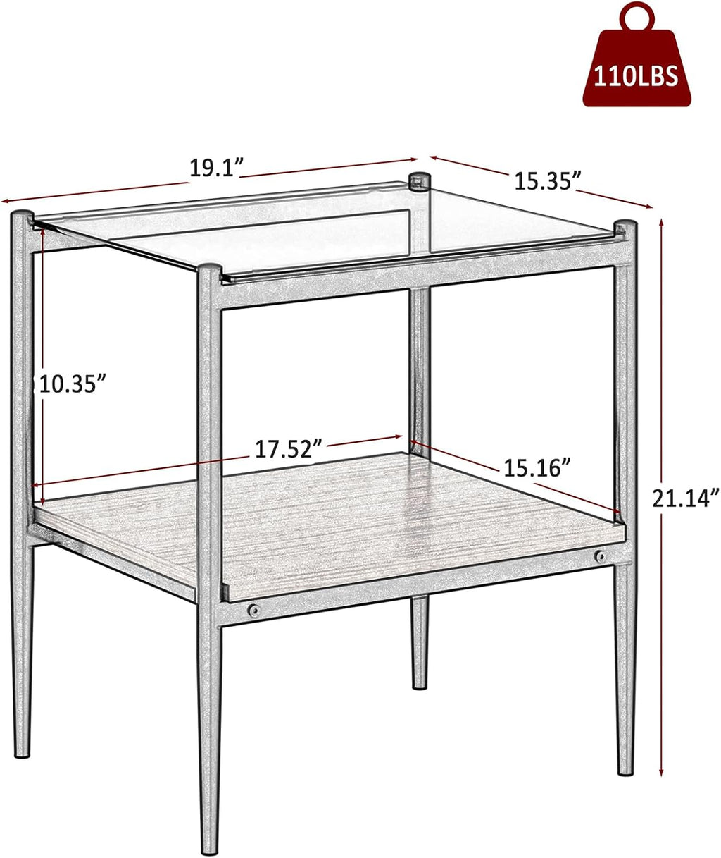 ODUSE-DAILY Coffee Table and End Table 3 Piece Living Room Set, Black Metal Frame Glass Top End Tables, Square Top Shelf, Sofa or Couch Side Tables, Mesa de Centro para Sala (3 Pcs)