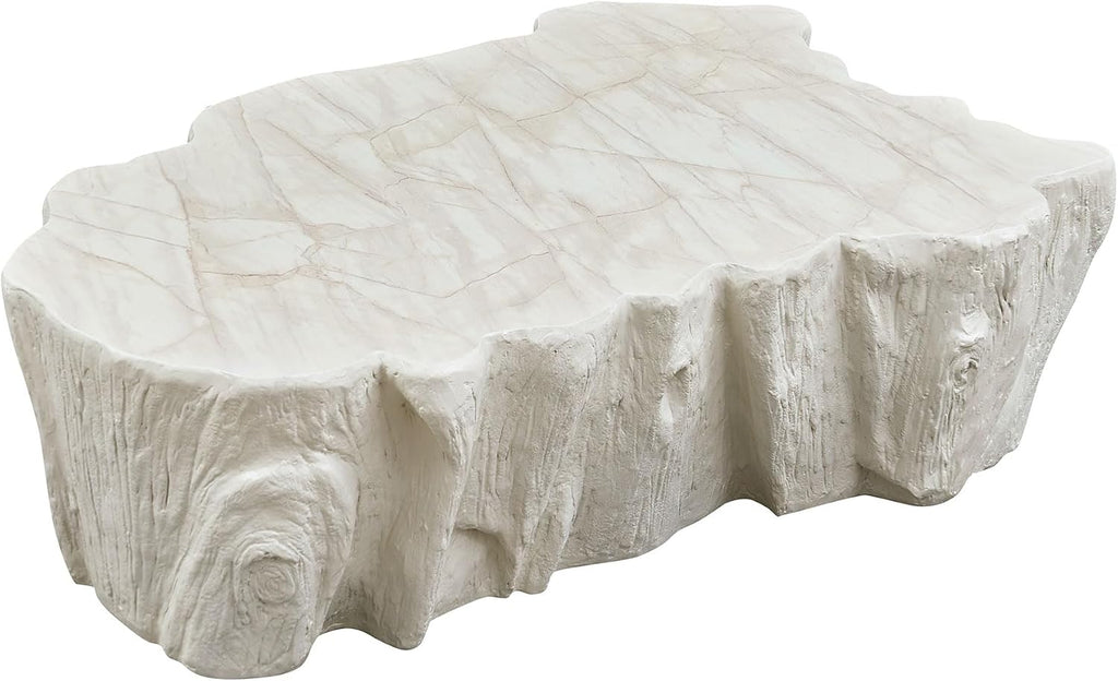 WILLIAMSPACE 48.62' Irregular Coffee Table with Tree Root Design for Living Room, Modern Luxury Fiberglass Center Table with Unique Shape, Accent End Tea Tables for Apartment, No Need Assembly (Beige)