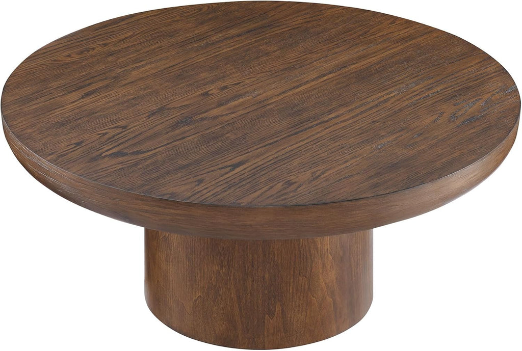 35.98' Round Coffee Table for Living Room, Modern Wood Circle Coffee Tables, Farmhouse Pedestal Center Table with Sturdy Base, Easy Assembly, Dark Brown